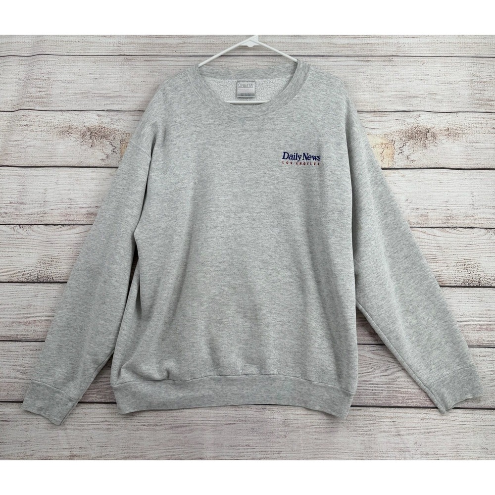 Vintage 90s Oneita Sweatshirt Mens XXL Gray‎ Daily News Los Angeles Power-Sweats